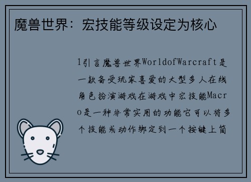 魔兽世界：宏技能等级设定为核心
